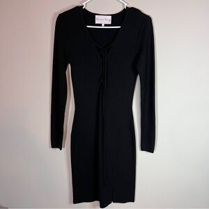 Charles Henry Black Laceup Bodycon Knit Dress